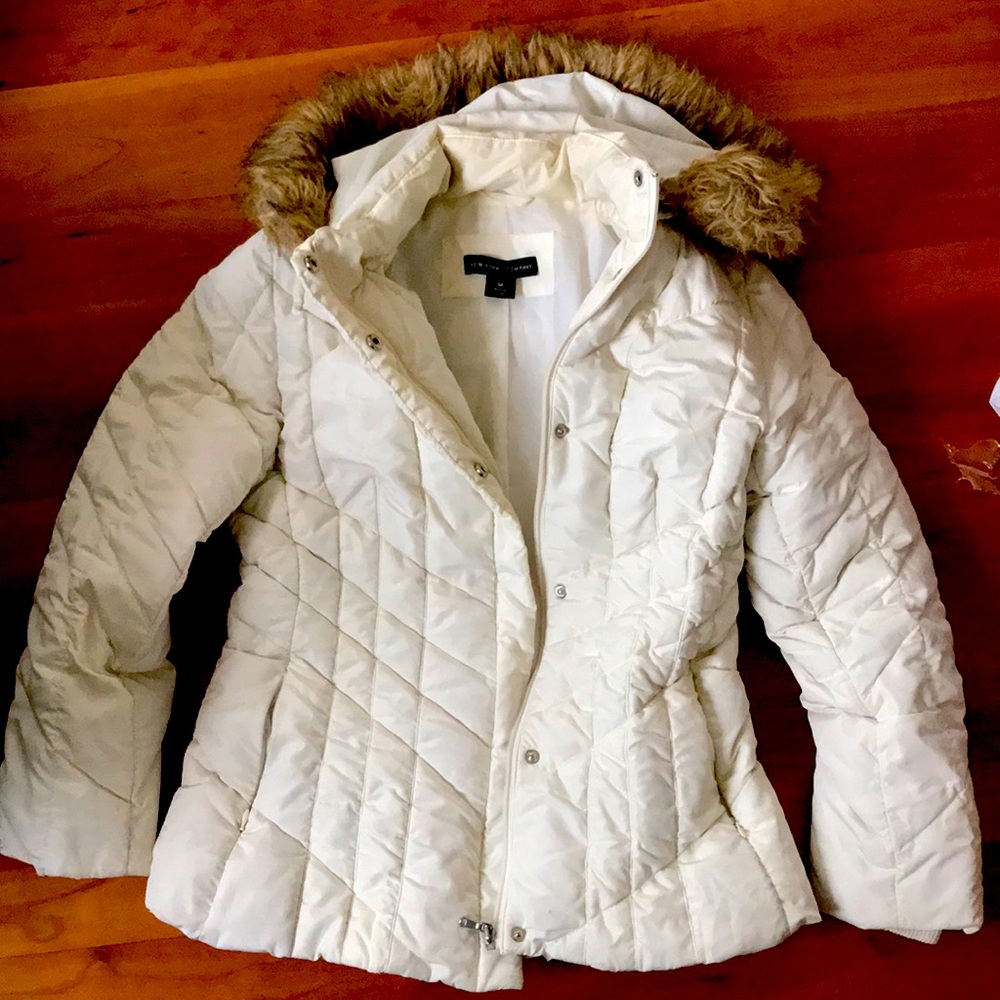 New york & company Jacket faux fur trim hood size M
